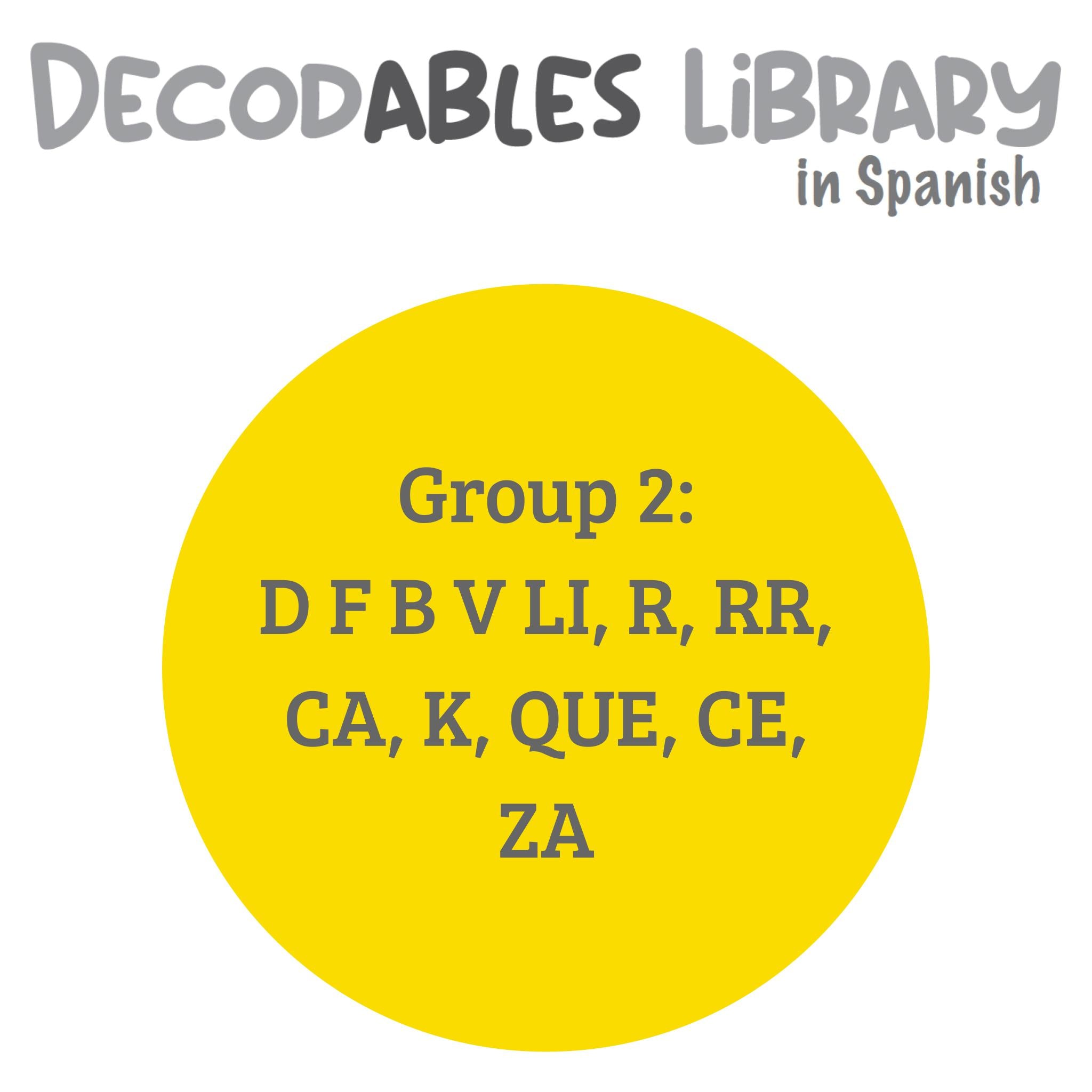 Spanish Decodables Library - Group 2: D F B V LI, R, RR, CA, K, QUE, CE, ZA (set of 9 titles)